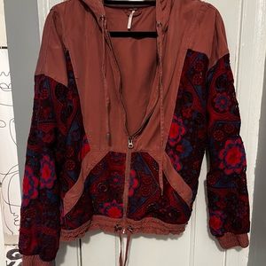 Free people lace sleeve zip up hoodie